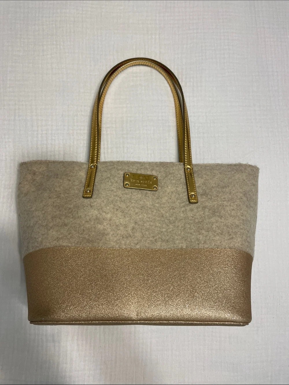 kate spade Cream and Gold Metallic Two-Tone Tote