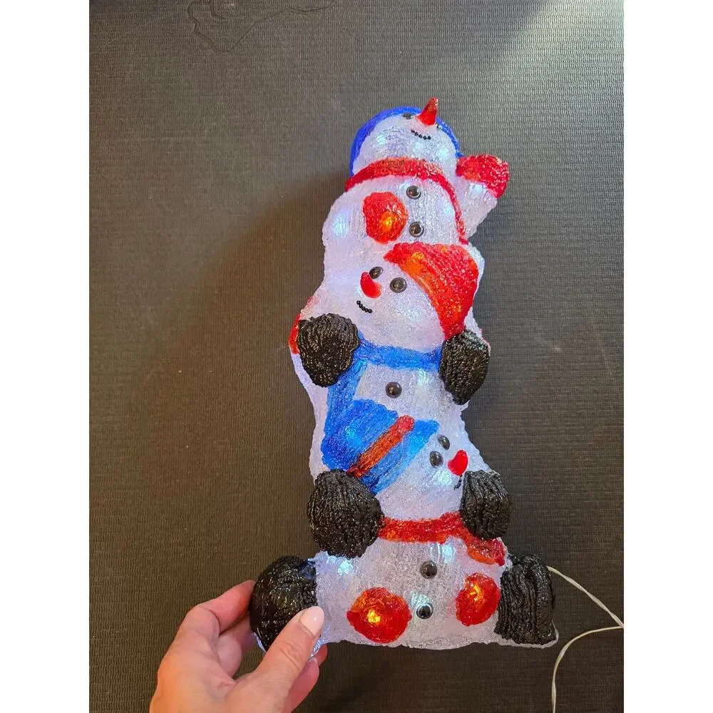 Vtg Seasons Design Stacked Acrylic White LED Light Up Snowmen Holiday Decor